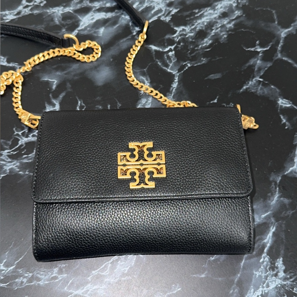 TORY BURCH Britten Chain Wallet Black Leather Bag AUTHENTIC - LIKE NEW - Picture 10 of 10